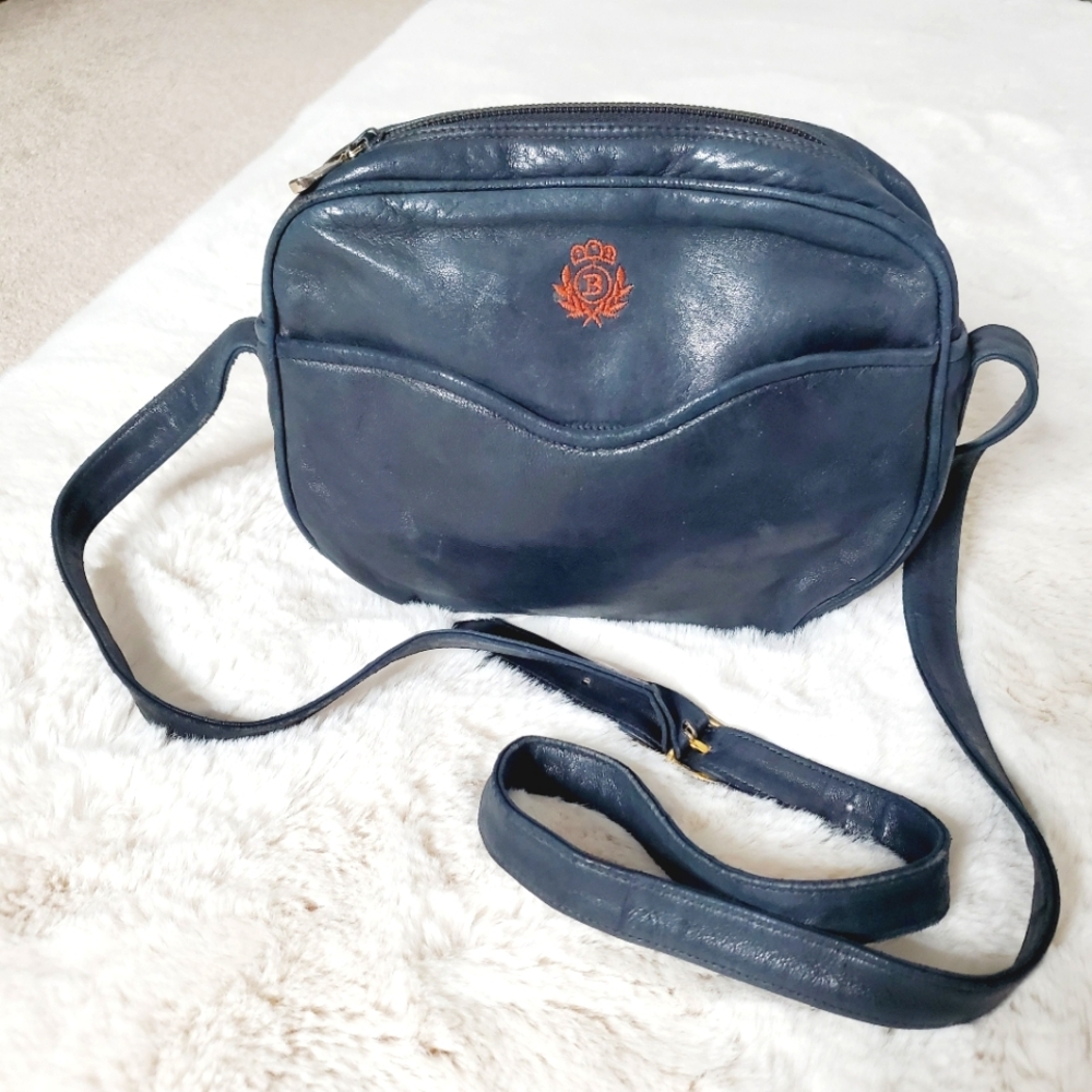 Bally Rare Vintage Jewelry Navy Blue Crossbody Bag with Red Logo